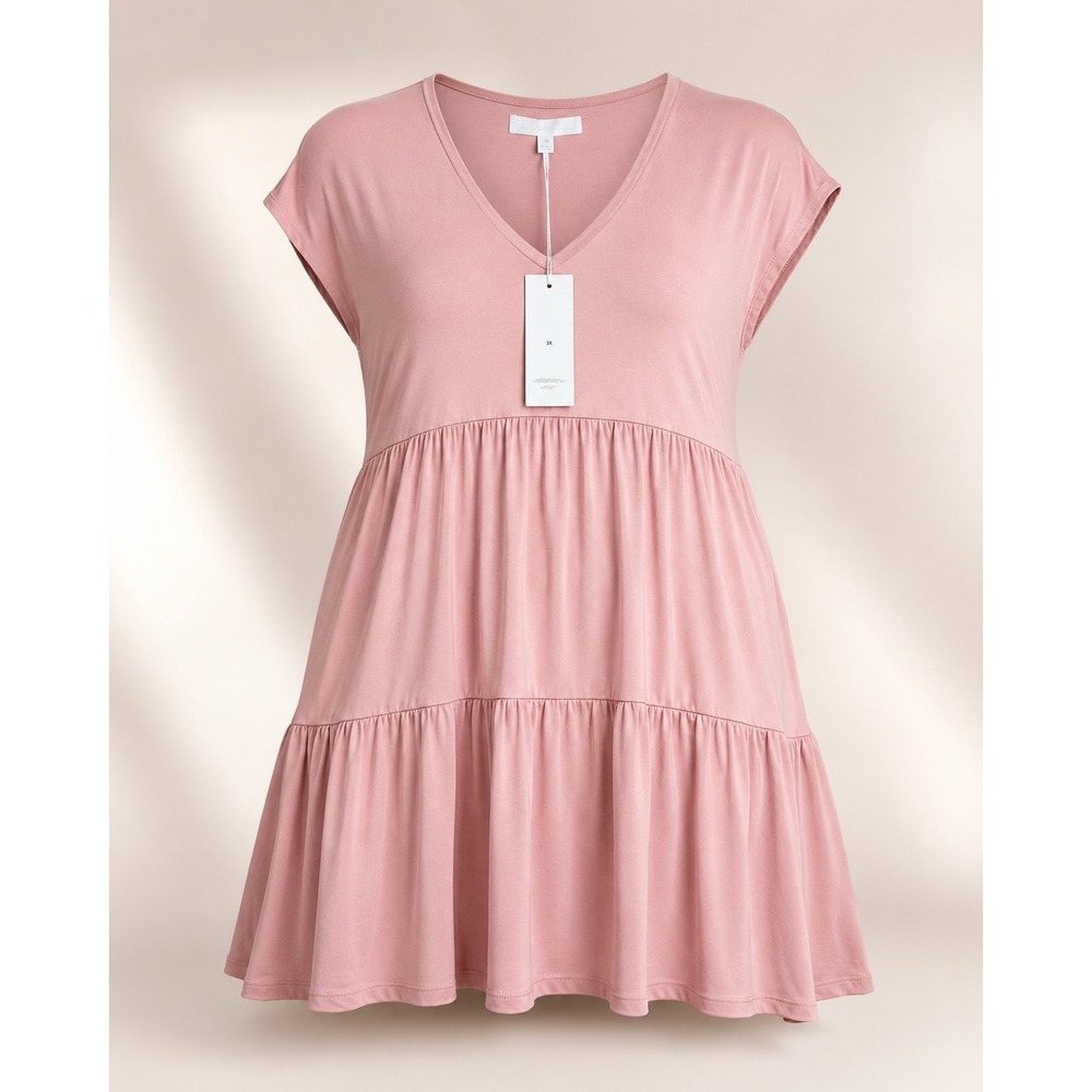 NWT Blush Pink Tiered Babydoll Dress Women 3X Stretch Addyson Parker Cottagecore